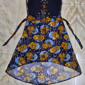 Navy Blue Mini Dress With Golden Glitter Work