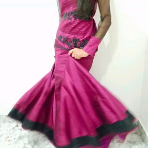 Ethenic Purple Gown With Black Stone Work