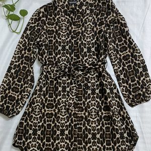 Animal Print Mini Shirt Dress