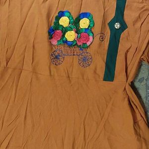 Full Flaired Rajwadi Floral Embroidery Kurti