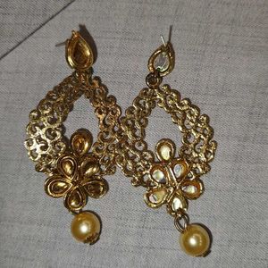 Fashionable Kundan Danglers In Gold Look