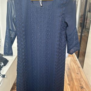 Anouk Navy Blue Kurta With Chikankari Print