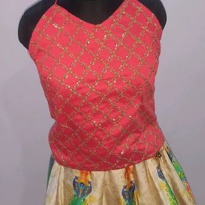 Peacock Cancan Lehenga With Halter Neck Blouse