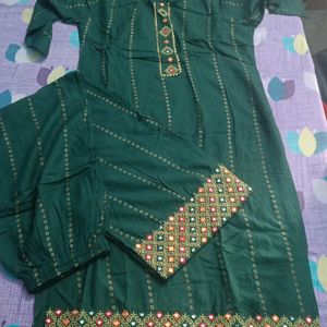 Dark Green Colour Kurta Plazo Set