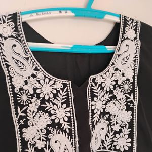 Chicken Kari  Semi Kurti Black And White Pop Up