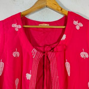 Pink With White Embroidery Kurta