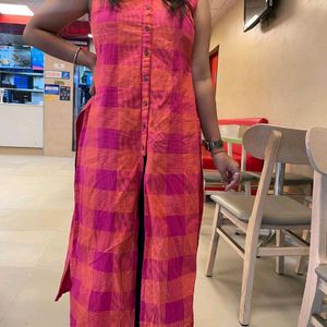 ANOUK Pink & Orange Checked Kurta