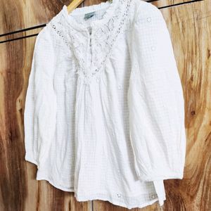 White Embroidery Work Top Size-42