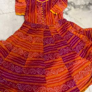 Full Flare Chunri Print Long Gown