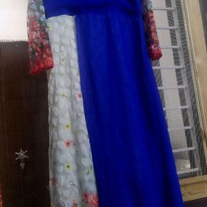 Branded Blue White Net Frock  Kurti