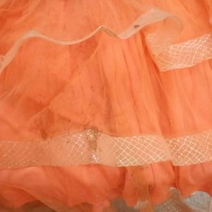 Orange Girls Gown Dress With Shrug