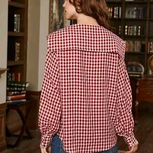 Retro check long sleeves women shirt, Crop_Shirt