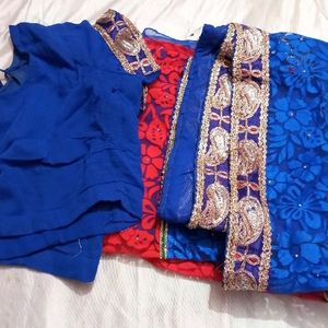 Designer Blue Red Saree (Women)