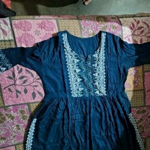 Sell Offer On Naira Cut Teal Blue Embroidered Kurt