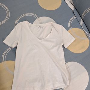 Mango V Neck White Top