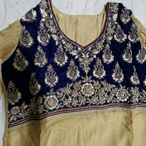 Beige and Blue Zardozi Work Kurta Set