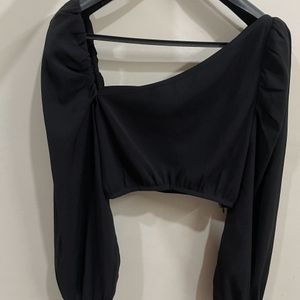 NA-KD Black Balloon Sleeves Top