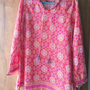 Rangriti Pink Floral Printed Tunic Women