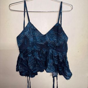 Dark Blue Peplum Tie Back Top