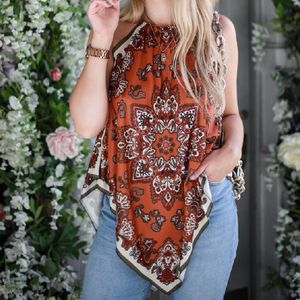 Zara Basics Copper Cream Paisley Print Scarf Top S