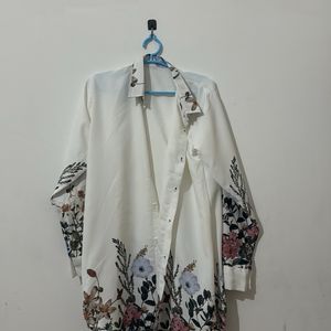 White Beautiful Flower Printed Long Shirt
