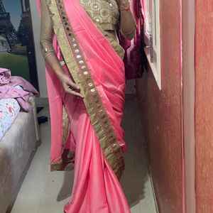 Pure Chiffon Mirror Work Saree,Blouse