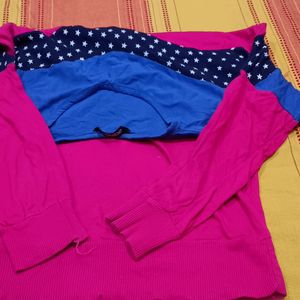 Beautiful Blue And Pink Color Fall Shoulder Top