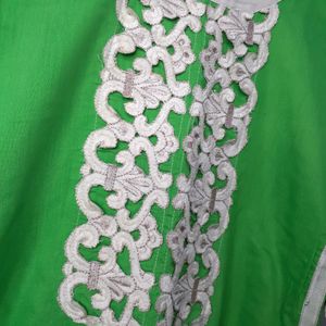 Bright Green Embroidered Kurta With Heavy Lace.