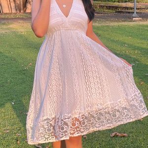 Lacy Midi V-neck Dress