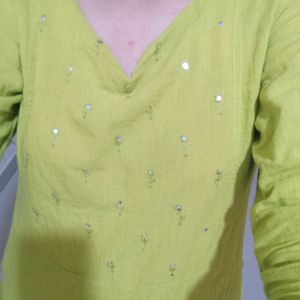 Lime Green Kurti With Mirror Works