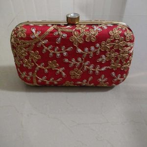 Classy Embroidered red Box Clutch