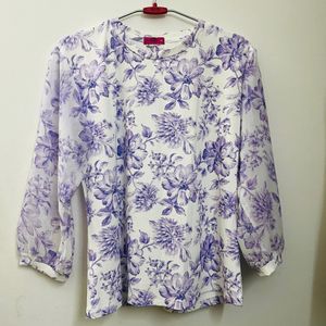 White And Levender Full Sleeve Top