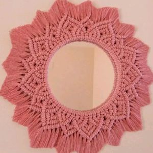 Pink Macrame Mirror Wall Decor