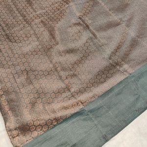 Grey Silk Saree with Golden Zari Work