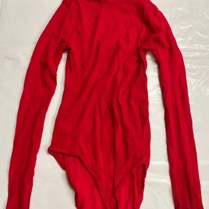 Red Mesh Turtle Neck Bodysuit