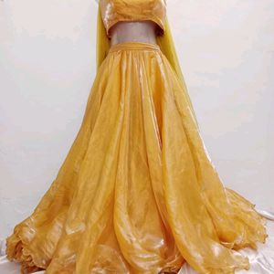 Organza Mustard Lehenga Choli