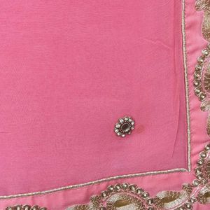 Pink Peach Saree With Heavy Border