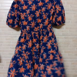 People Blue Floral Print A Line Dress