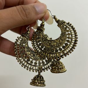 Oxidised Gold Dangling Jhumka