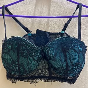 34B Sea Green & Black Padded Underwired Lace Bra