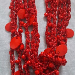 Red Necklace With Multiple Layers