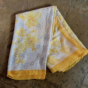 Yellow & White Floral Saree