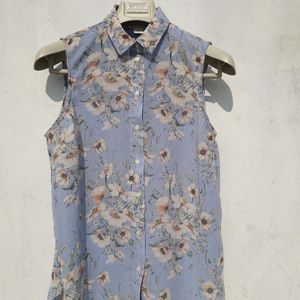 H&M Floral Blue Sleeveless Top