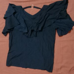 Navy Blue Plain Casual Top ( Women )