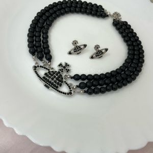 Vivienne Westwood Black Pearl Necklace Earring Set