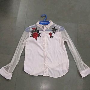 Women Red Rose Embroidered Shirt