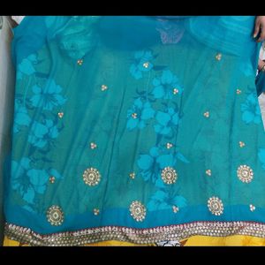 Embroidery Blue Party Wear Saree