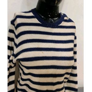 Striped Sweater Pullover With Shoulder Button Up