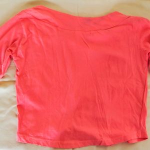 Peach Colour Cat Graphic Lace-up Top