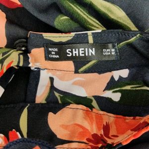 Shein Floral Printed Black Top